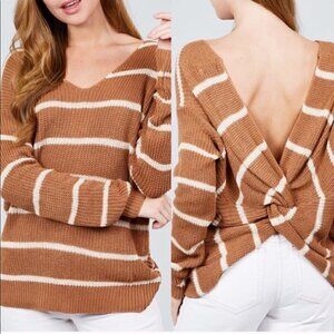 NEW Active USA Large Striped Twisted Open Back Sweater